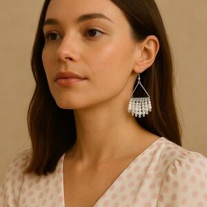 Chic Silver and Pink Beaded Dangle Earrings